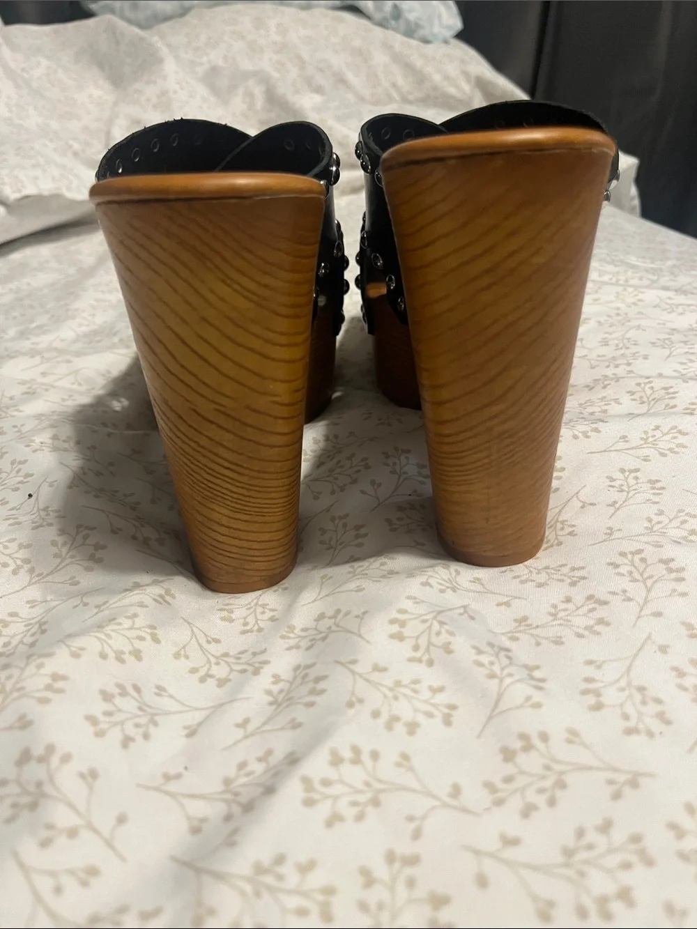 Steve Madden Black Studded Platform Clog Mules with Wood Heel